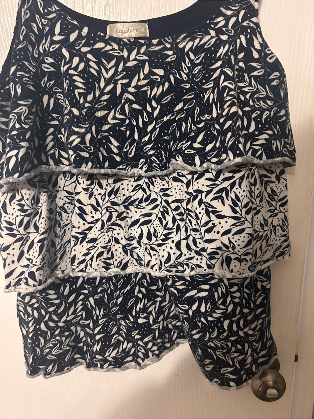 dressbarn Navy and White Layered Leaf-Print Tank - Picture 3 of 4